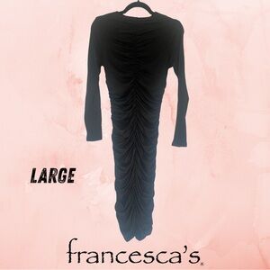 Francesca's Black Ruched Long Sleeve Dress